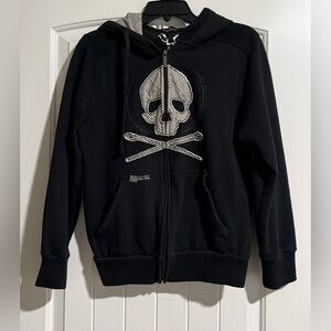 Marc Ecko Black Skull Hoodie with Plaid Lining